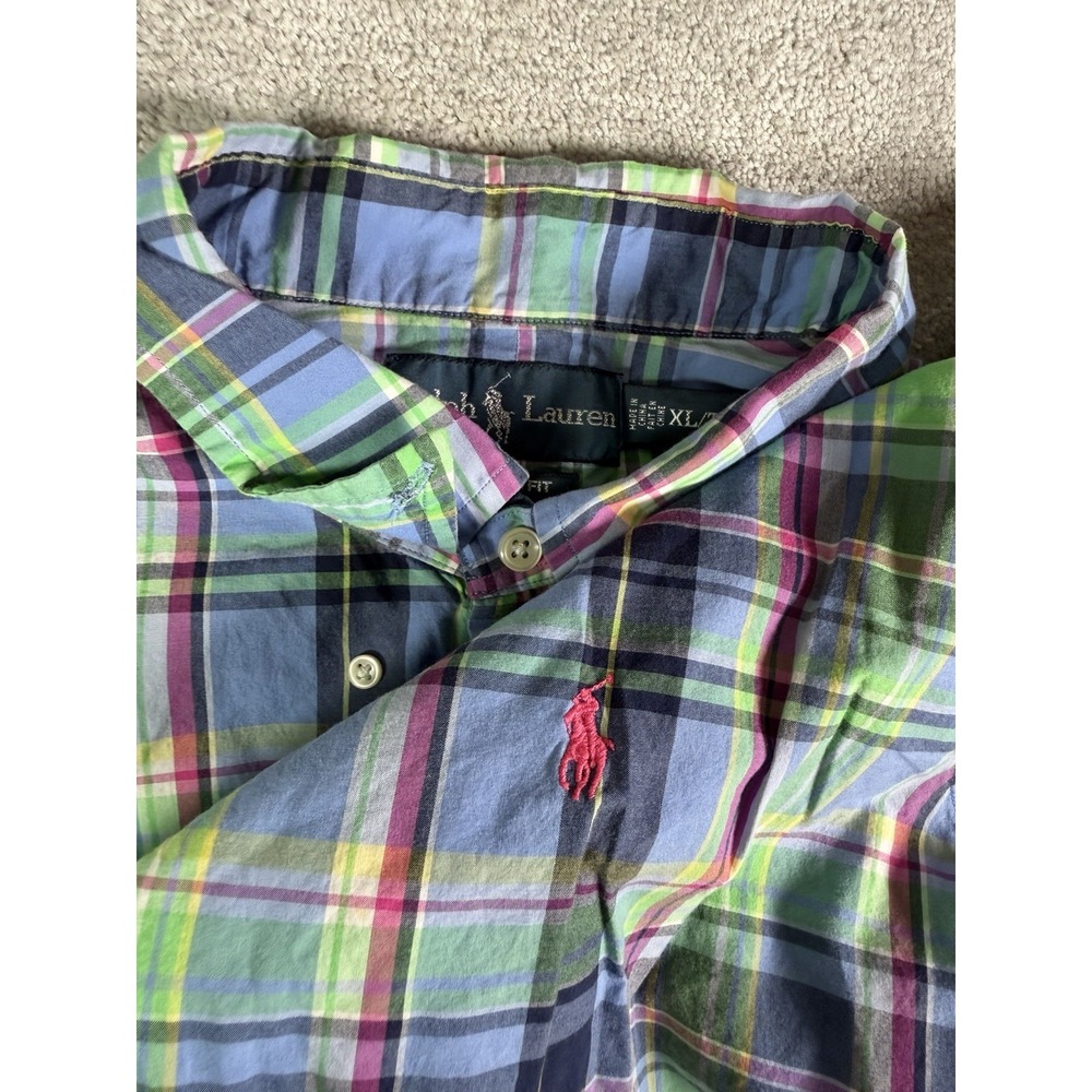 Polo Ralph Lauren Mens XL Custom Fit Plaid Button Down Shirt Colorful Pink Pony